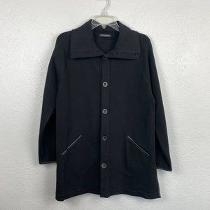 New Orleans Knitwear Womens Black Button Front Faux Leather Trim Shacket Sze S/M